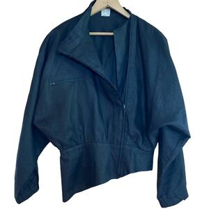 Bloom Made in Italy Black Linen Asymmetrical Zip Front Bat Wing Jacket 6 (38EUR)